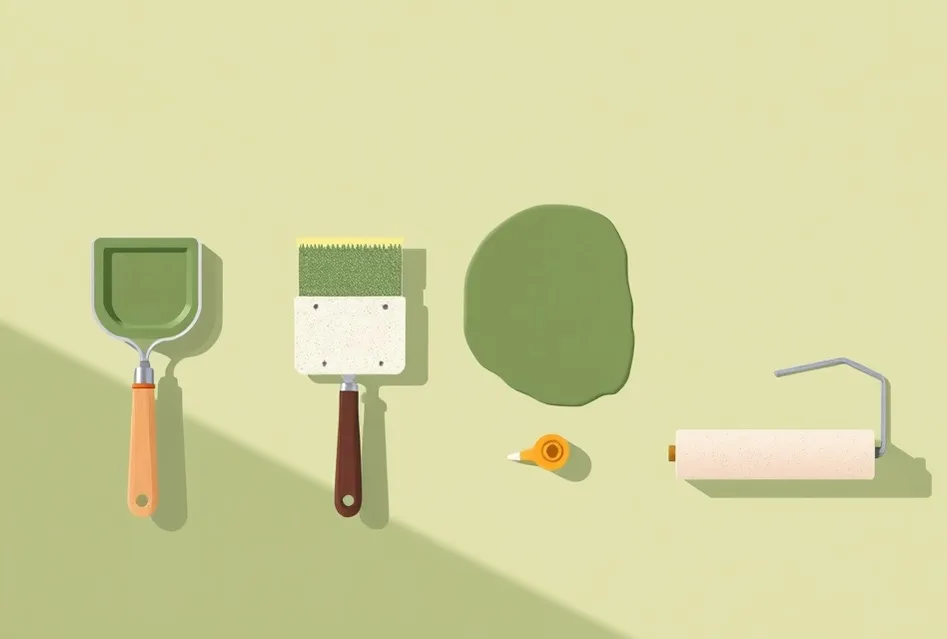 Outils de peinture disposés dans l'ordre des étapes du chantier