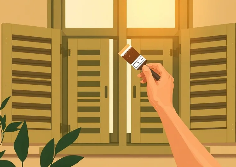 Mise en peinture au pinceau de volets et d'encadrements en bois